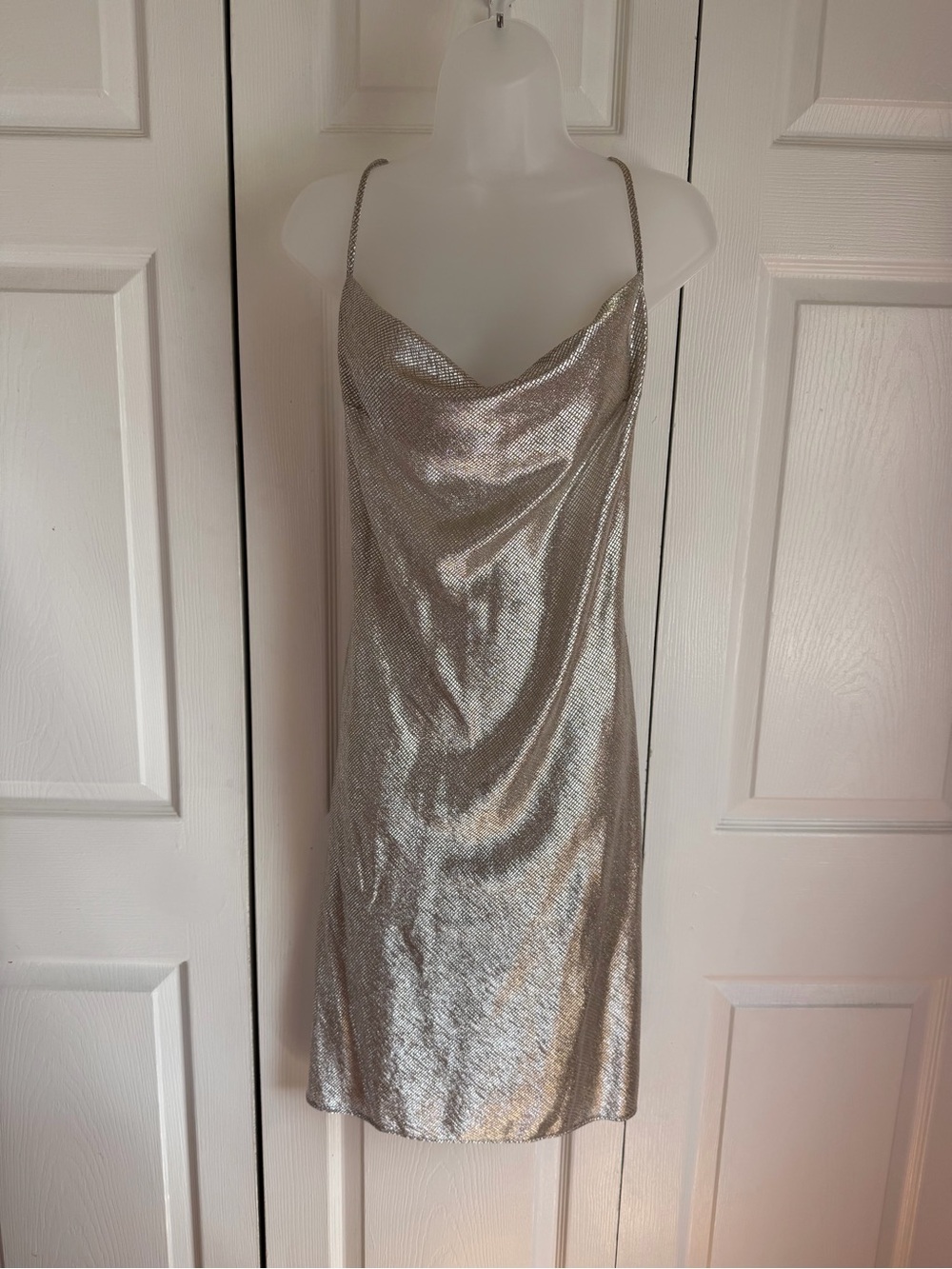 Victoria's Secret Silver Metallic Cowl Slip nighty